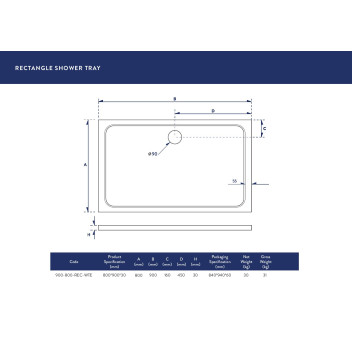Shower Tray - Rectangle - 900x800mm (Low Profile)