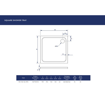 Shower Tray - Square - 760x760mm (Low Profile)