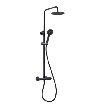 Thermostatic Round Bar Valve Shower Set - Black