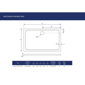 Shower Tray - Rectangle - 1000x900mm (Low Profile)