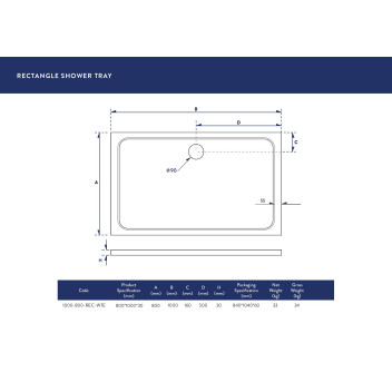 Shower Tray - Rectangle - 1000x800mm (Low Profile)