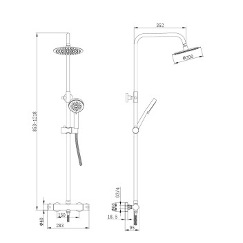 Thermostatic Round Bar Valve Shower Set - Brass