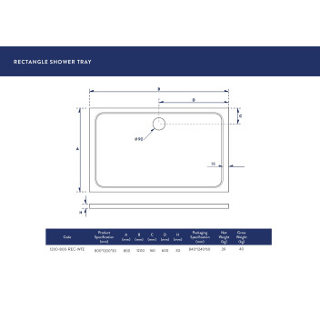 Shower Tray - Rectangle - 1200x800mm (Low Profile)