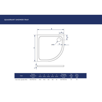 Shower Tray - Quadrant - 900x900mm (Low Profile)