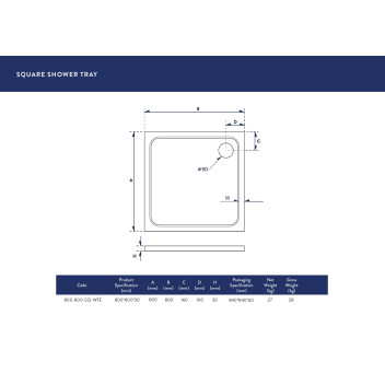 Shower Tray - Square - 800x800mm (Low Profile)