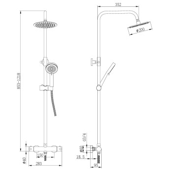 Thermostatic Round Bar Valve Shower Set - Chrome