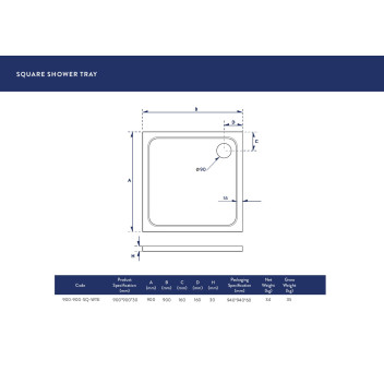 Shower Tray - Square - 900x900mm (Low Profile)